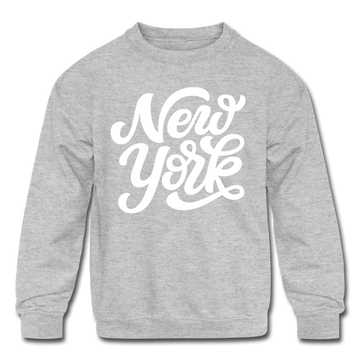 New York Youth Sweatshirt - Hand Lettered Youth New York Crewneck Sweatshirt - heather gray