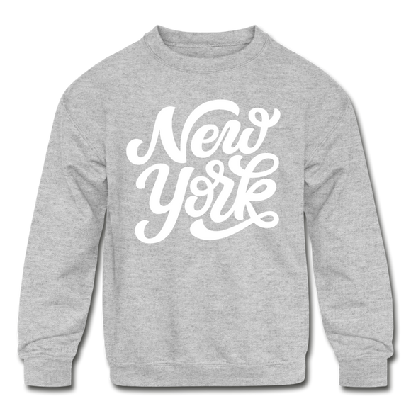New York Youth Sweatshirt - Hand Lettered Youth New York Crewneck Sweatshirt - heather gray