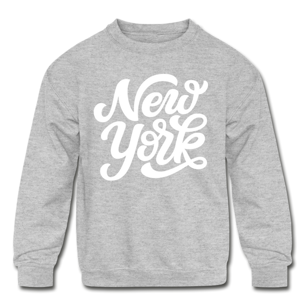 New York Youth Sweatshirt - Hand Lettered Youth New York Crewneck Sweatshirt - heather gray