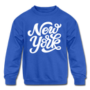 New York Youth Sweatshirt - Hand Lettered Youth New York Crewneck Sweatshirt - royal blue