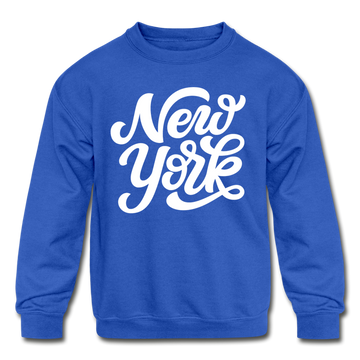 New York Youth Sweatshirt - Hand Lettered Youth New York Crewneck Sweatshirt - royal blue