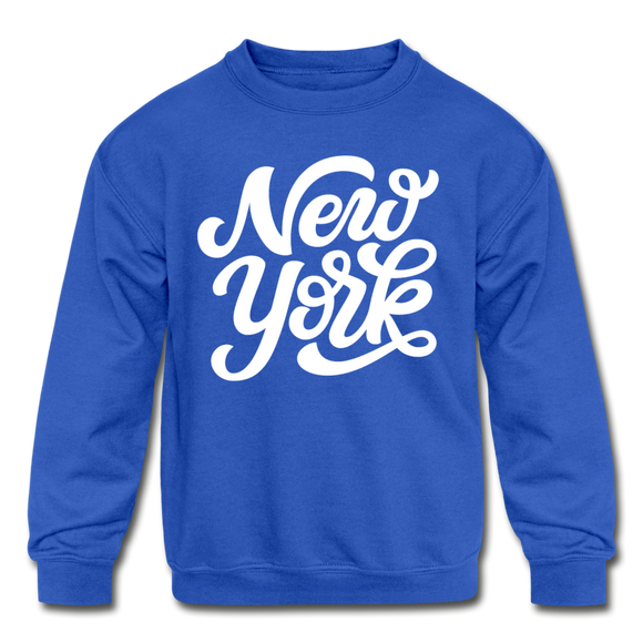 New York Youth Sweatshirt - Hand Lettered Youth New York Crewneck Sweatshirt - royal blue