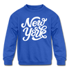 New York Youth Sweatshirt - Hand Lettered Youth New York Crewneck Sweatshirt - royal blue