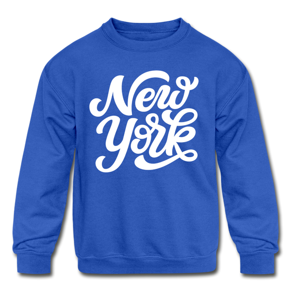 New York Youth Sweatshirt - Hand Lettered Youth New York Crewneck Sweatshirt - royal blue