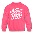 New York Youth Sweatshirt - Hand Lettered Youth New York Crewneck Sweatshirt - neon pink