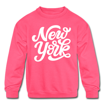 New York Youth Sweatshirt - Hand Lettered Youth New York Crewneck Sweatshirt - neon pink