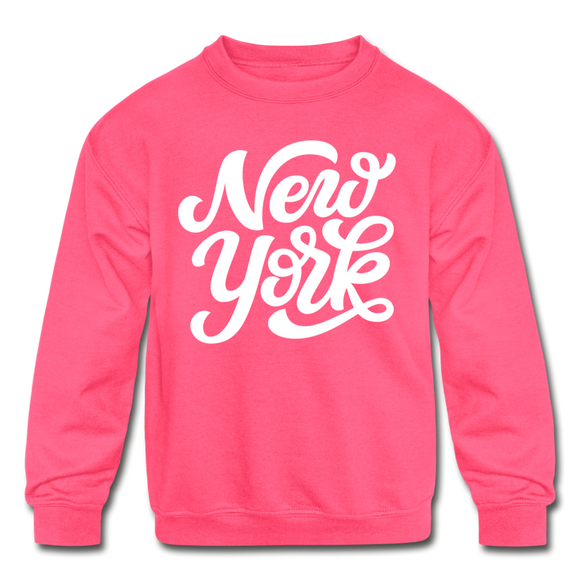 New York Youth Sweatshirt - Hand Lettered Youth New York Crewneck Sweatshirt - neon pink