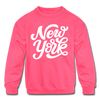 New York Youth Sweatshirt - Hand Lettered Youth New York Crewneck Sweatshirt - neon pink