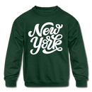 New York Youth Sweatshirt - Hand Lettered Youth New York Crewneck Sweatshirt - forest green