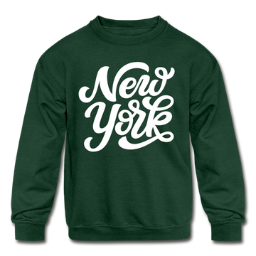 New York Youth Sweatshirt - Hand Lettered Youth New York Crewneck Sweatshirt - forest green