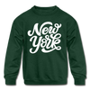 New York Youth Sweatshirt - Hand Lettered Youth New York Crewneck Sweatshirt - forest green