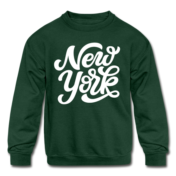 New York Youth Sweatshirt - Hand Lettered Youth New York Crewneck Sweatshirt - forest green