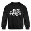North Dakota Youth Sweatshirt - Hand Lettered Youth North Dakota Crewneck Sweatshirt - black