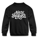 North Dakota Youth Sweatshirt - Hand Lettered Youth North Dakota Crewneck Sweatshirt - black