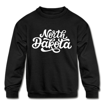 North Dakota Youth Sweatshirt - Hand Lettered Youth North Dakota Crewneck Sweatshirt - black