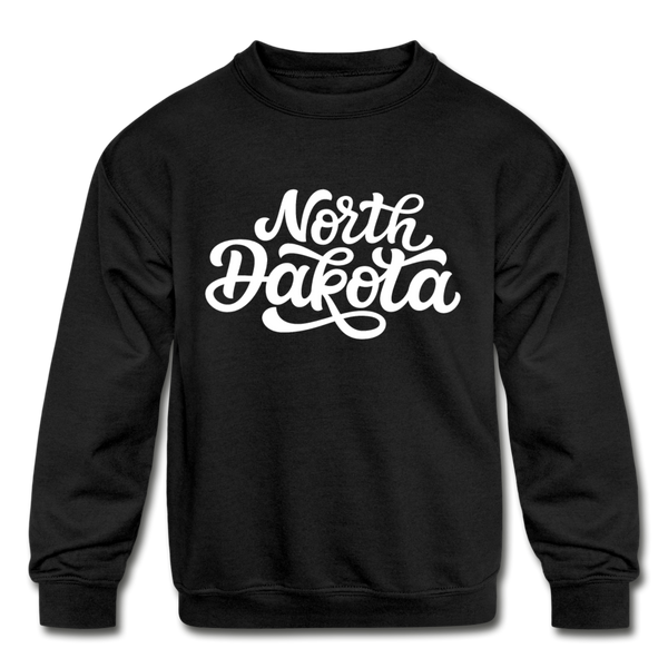 North Dakota Youth Sweatshirt - Hand Lettered Youth North Dakota Crewneck Sweatshirt - black