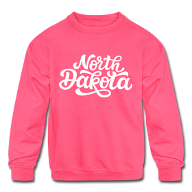 North Dakota Youth Sweatshirt - Hand Lettered Youth North Dakota Crewneck Sweatshirt