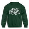 North Dakota Youth Sweatshirt - Hand Lettered Youth North Dakota Crewneck Sweatshirt - forest green