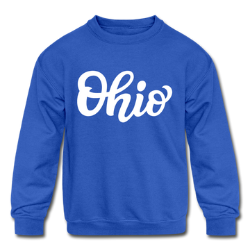 Ohio Youth Sweatshirt - Hand Lettered Youth Ohio Crewneck Sweatshirt - royal blue