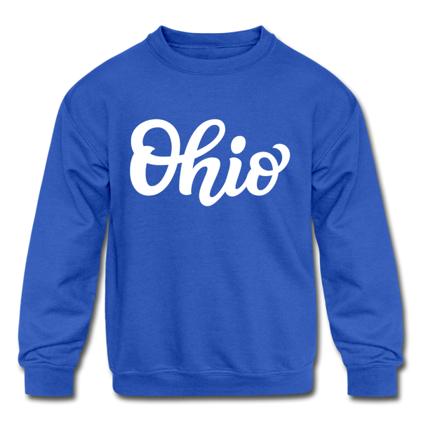 Ohio Youth Sweatshirt - Hand Lettered Youth Ohio Crewneck Sweatshirt - royal blue