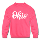 Ohio Youth Sweatshirt - Hand Lettered Youth Ohio Crewneck Sweatshirt - neon pink