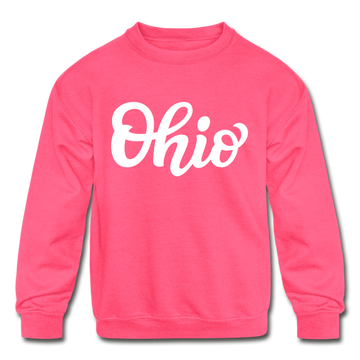 Ohio Youth Sweatshirt - Hand Lettered Youth Ohio Crewneck Sweatshirt - neon pink