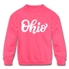 Ohio Youth Sweatshirt - Hand Lettered Youth Ohio Crewneck Sweatshirt - neon pink
