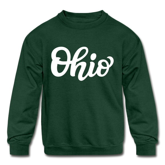Ohio Youth Sweatshirt - Hand Lettered Youth Ohio Crewneck Sweatshirt - forest green