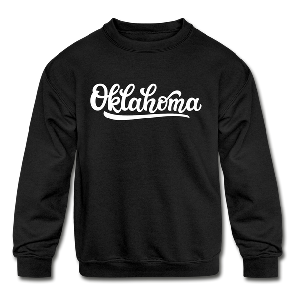 Oklahoma Youth Sweatshirt - Hand Lettered Youth Oklahoma Crewneck Sweatshirt - black