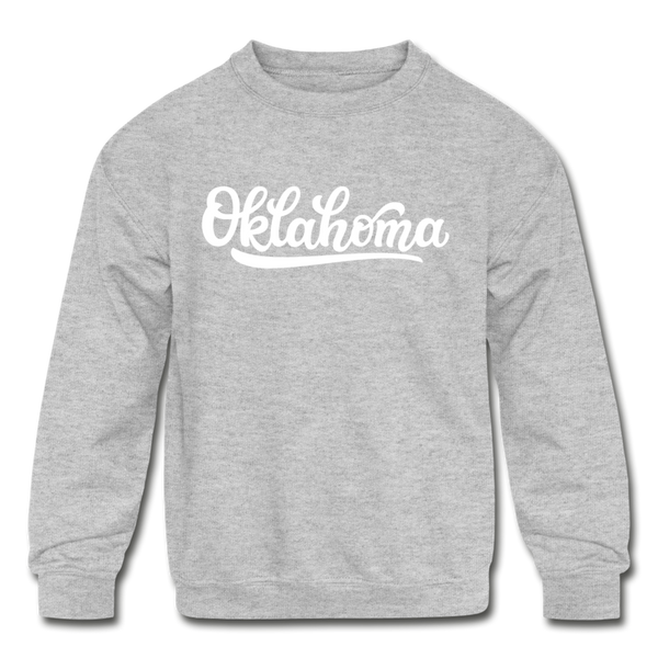 Oklahoma Youth Sweatshirt - Hand Lettered Youth Oklahoma Crewneck Sweatshirt - heather gray