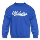 Oklahoma Youth Sweatshirt - Hand Lettered Youth Oklahoma Crewneck Sweatshirt - royal blue