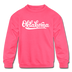 Oklahoma Youth Sweatshirt - Hand Lettered Youth Oklahoma Crewneck Sweatshirt - neon pink