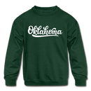 Oklahoma Youth Sweatshirt - Hand Lettered Youth Oklahoma Crewneck Sweatshirt - forest green