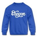 Oregon Youth Sweatshirt - Hand Lettered Youth Oregon Crewneck Sweatshirt - royal blue