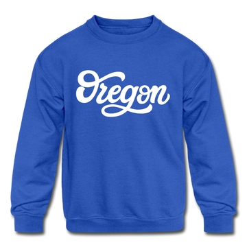 Oregon Youth Sweatshirt - Hand Lettered Youth Oregon Crewneck Sweatshirt - royal blue