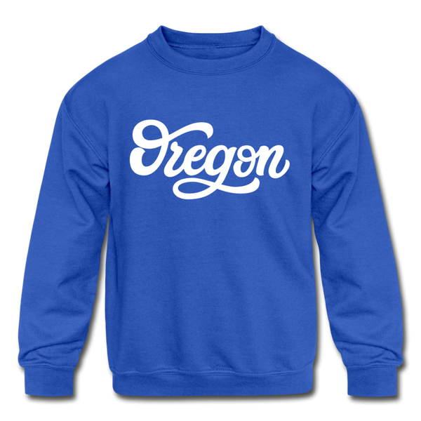 Oregon Youth Sweatshirt - Hand Lettered Youth Oregon Crewneck Sweatshirt - royal blue