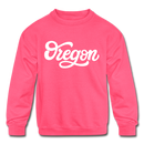 Oregon Youth Sweatshirt - Hand Lettered Youth Oregon Crewneck Sweatshirt - neon pink