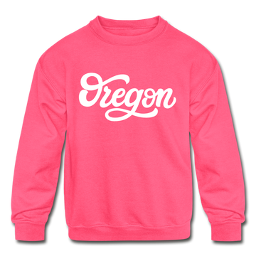 Oregon Youth Sweatshirt - Hand Lettered Youth Oregon Crewneck Sweatshirt - neon pink