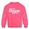 Oregon Youth Sweatshirt - Hand Lettered Youth Oregon Crewneck Sweatshirt - neon pink