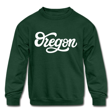 Oregon Youth Sweatshirt - Hand Lettered Youth Oregon Crewneck Sweatshirt - forest green