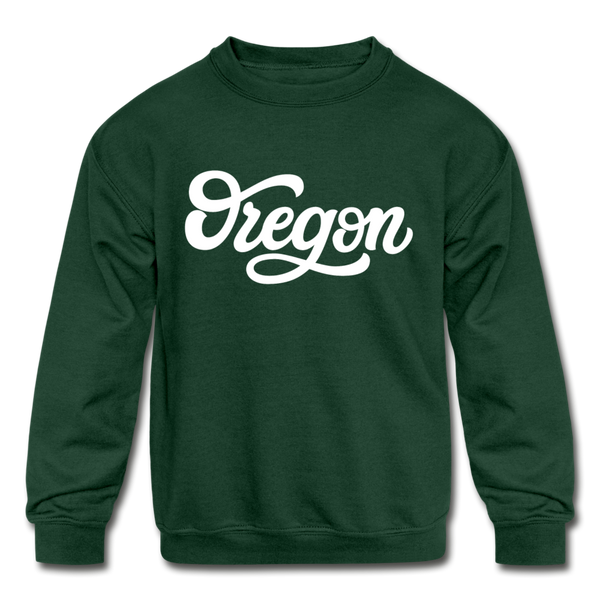 Oregon Youth Sweatshirt - Hand Lettered Youth Oregon Crewneck Sweatshirt - forest green