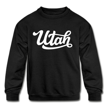 Utah Youth Sweatshirt - Hand Lettered Youth Utah Crewneck Sweatshirt - black