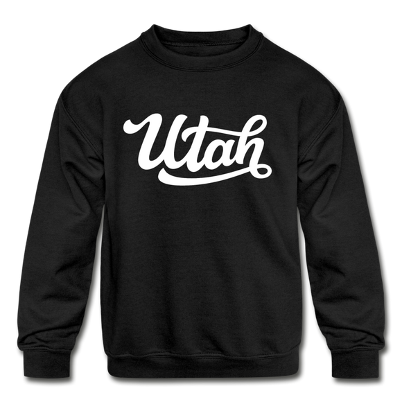Utah Youth Sweatshirt - Hand Lettered Youth Utah Crewneck Sweatshirt - black