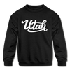 Utah Youth Sweatshirt - Hand Lettered Youth Utah Crewneck Sweatshirt - black