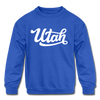 Utah Youth Sweatshirt - Hand Lettered Youth Utah Crewneck Sweatshirt - royal blue