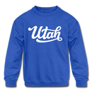 Utah Youth Sweatshirt - Hand Lettered Youth Utah Crewneck Sweatshirt - royal blue