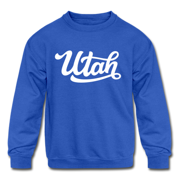 Utah Youth Sweatshirt - Hand Lettered Youth Utah Crewneck Sweatshirt - royal blue
