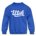 Utah Youth Sweatshirt - Hand Lettered Youth Utah Crewneck Sweatshirt - royal blue