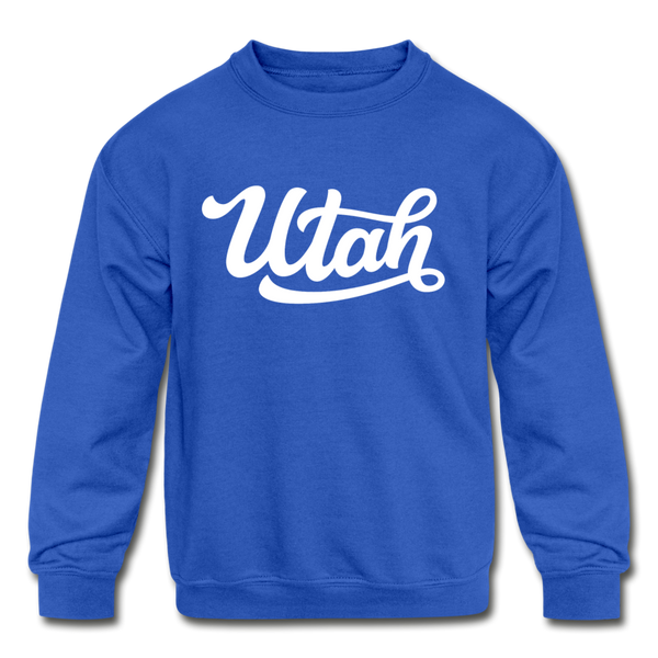 Utah Youth Sweatshirt - Hand Lettered Youth Utah Crewneck Sweatshirt - royal blue