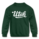 Utah Youth Sweatshirt - Hand Lettered Youth Utah Crewneck Sweatshirt - forest green